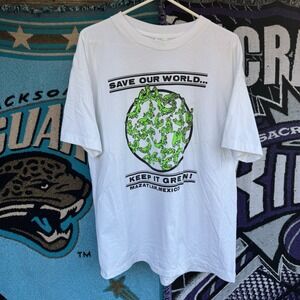 Size XL - Save The World Keep It Green, Mazatlan Mexico Single Stitch White‎ Tee